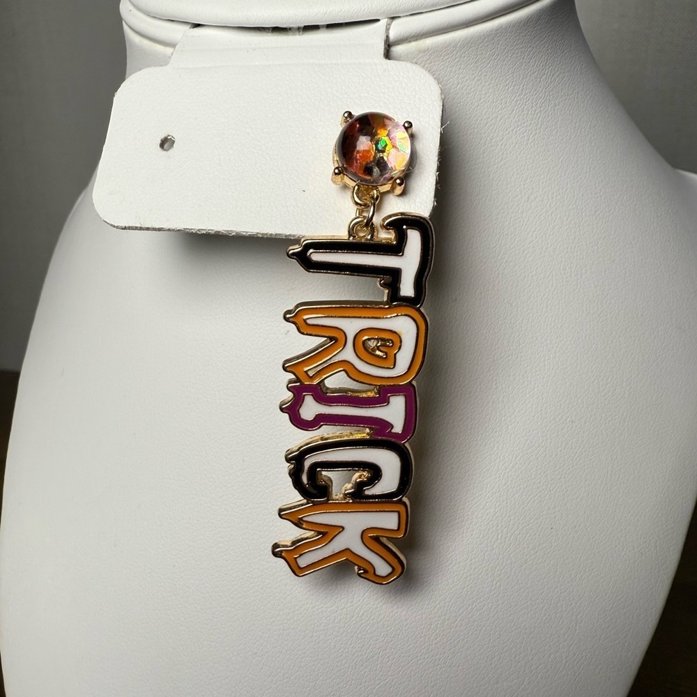 Halloween TRICK Orange Purple and Black Single Earring - Picture 7 of 7